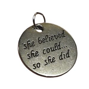 Silver Round Believe Charm for Necklace or Bracelet Inspirational Words Pendant